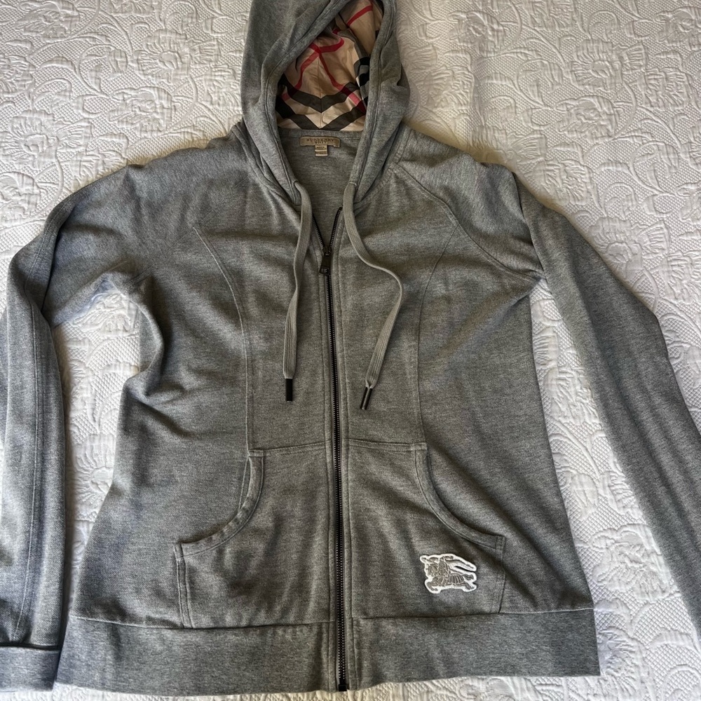 Burberry Gray Hoodie with Check Lining in hood